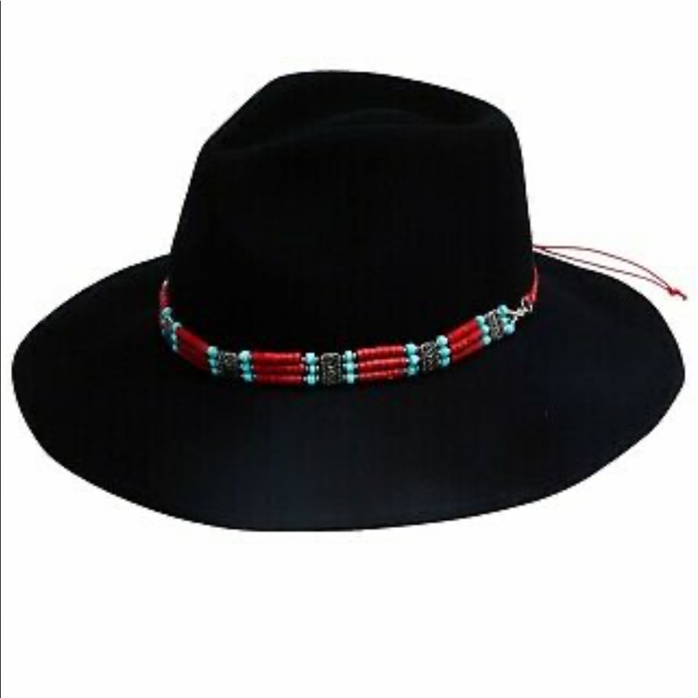 Nikki Beach x Free People Rio Black Bead Trimmed Rancher Western O/S Wool Hat - Picture 5 of 5